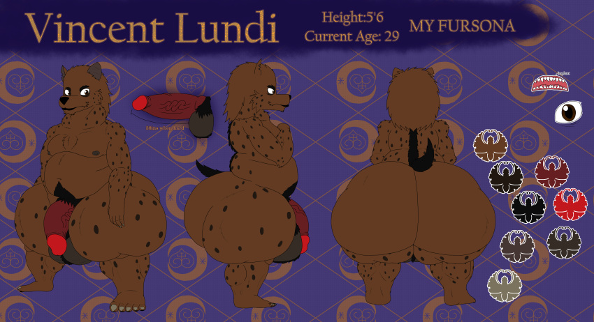 absurd_res alythewolfcat anthro ass balls big_balls big_butt big_penis brown_body brown_fur erection femboy fur genitals hi_res huge_balls huge_butt huge_cock hyena hyper hyper_balls hyper_butt hyper_genitalia hyper_penis male mammal model_sheet notched_ear penis solo spotted_hyena vincent_lundi wide_hips