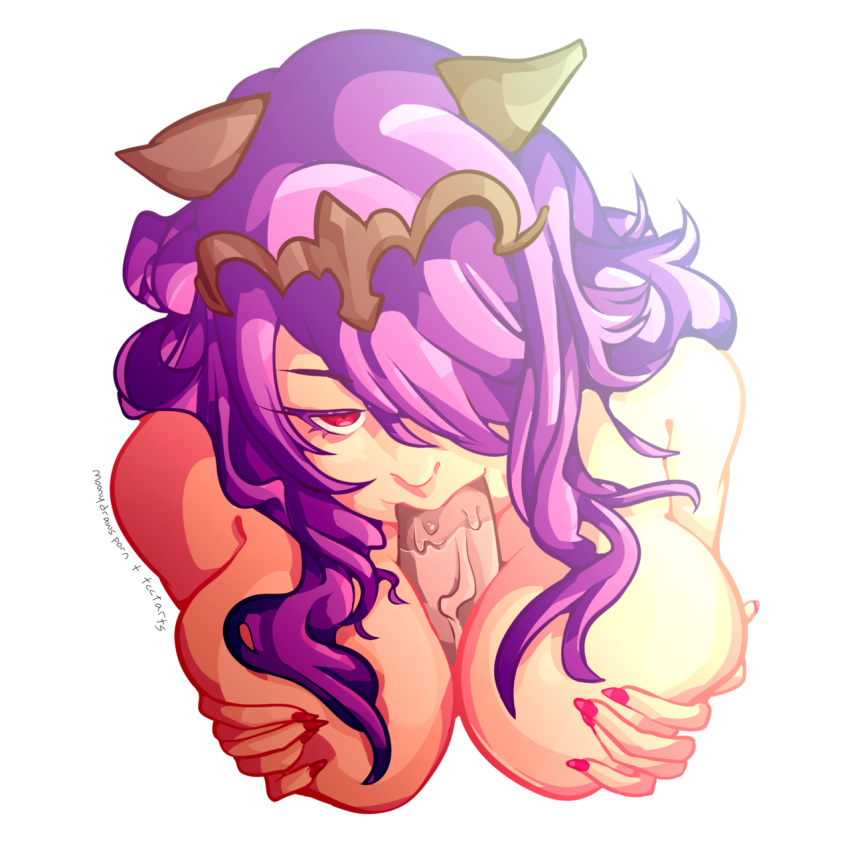 1girls blowjob camilla_(fire_emblem) fellatio fire_emblem fire_emblem_fates hair_ornament moonshine_design paizuri purple_hair