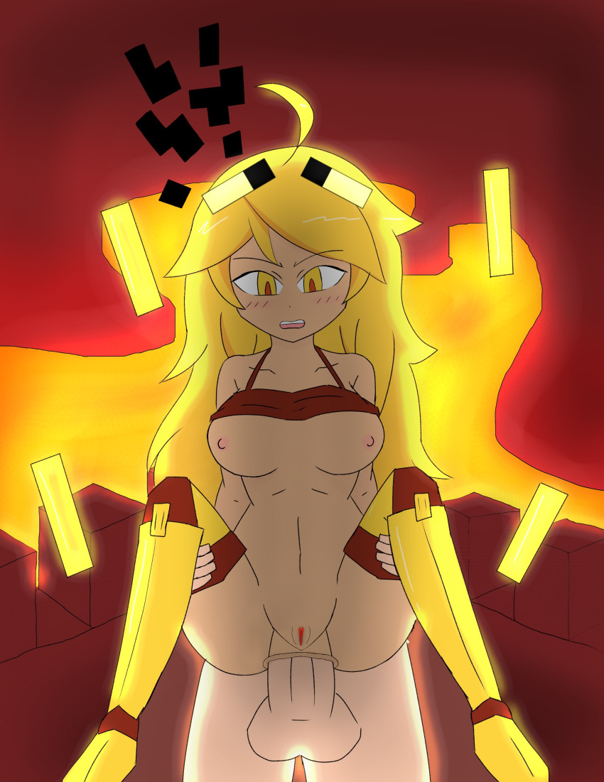 1boy 1girls aenmz anal blaze_(at2.) blaze_(minecraft) breasts carrying edit female glowing lava looking_down minecraft mob_talker nether shadow yellow_eyes