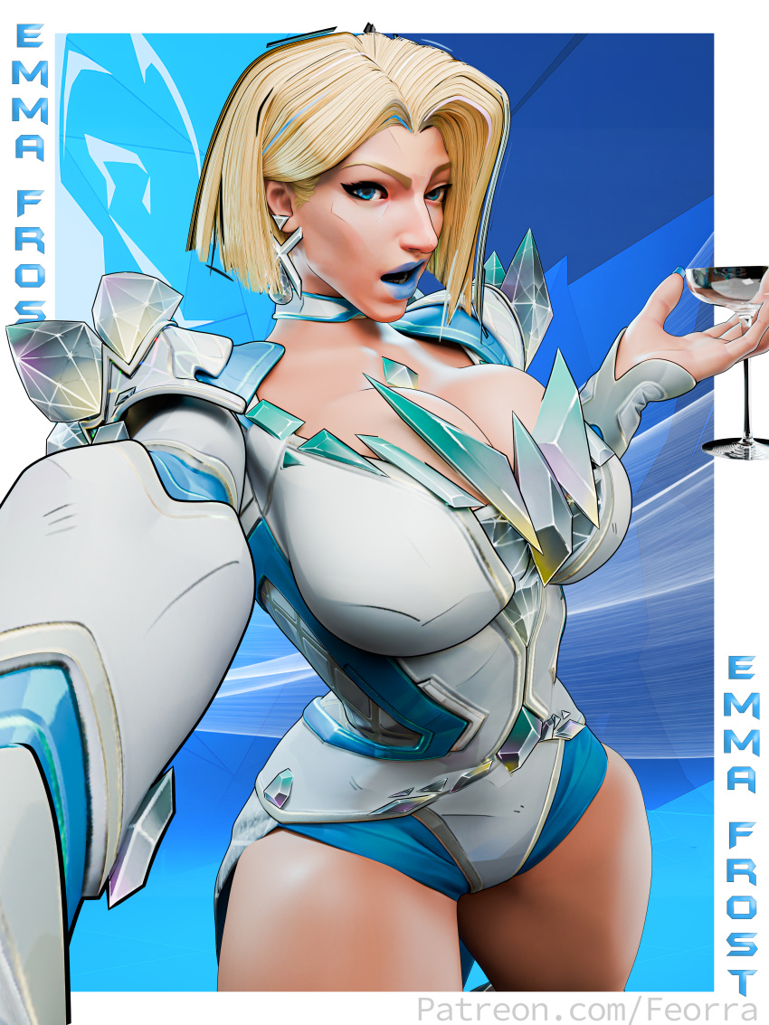 blonde_female blonde_hair blue_lipstick blue_nails bob_cut dominant_female emma_frost emma_frost_(marvel_rivals) feorra3d ice marvel marvel_rivals mommy