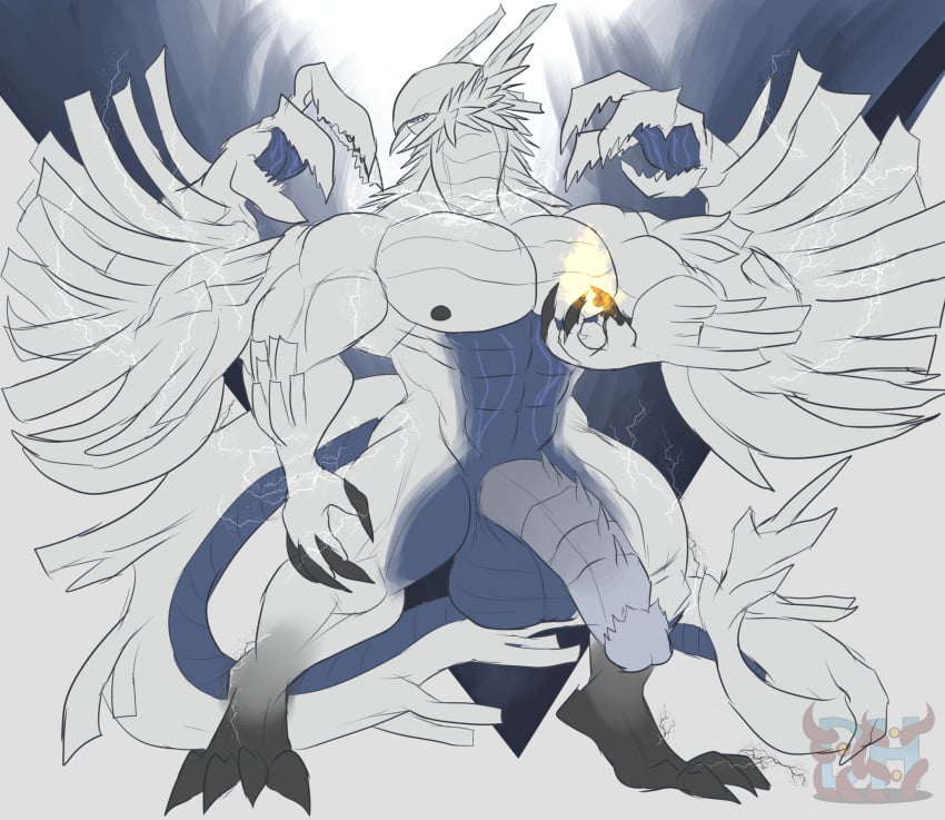 abs anthro balls biceps big_balls big_muscles big_pecs big_penis capcom claws construct_(mh) daikuhiroshiama digitigrade dragon erection eyeless genitals hi_res horn male monster_hunter muscular muscular_anthro muscular_male muscular_thighs mythological_creature mythological_scalie mythology nipples nude pecs penis pose scales scalie serratus simple_background solo tail teeth triceps white_body winged_arms wings zoh_shia