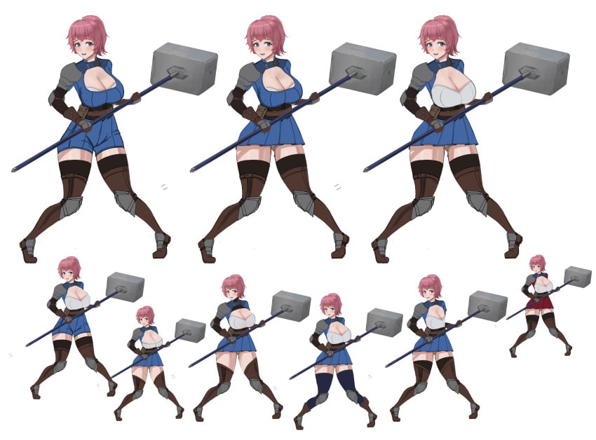 1girls absurd_res absurdres alternate_costume big_breasts black_legwear blue_eyes breasts cameltoe cleavage doodle female hammer hi_res high_resolution highres holding_hammer holding_weapon legwear limgae looking_at_viewer miniskirt original panties pink_hair red_skirt rosalie_(limgae) skirt underwear weapon white_panties white_underwear