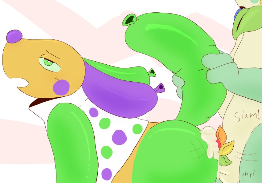 balloon balloon_animal crowdoctor cum_on_ass dandy's_world dandy_(dandy's_world) flower flower_humanoid flustered looey_(dandy's_world) motion_lines part_1 part_of_a_series rough_sex rubber_body small_dom_big_sub squeezing