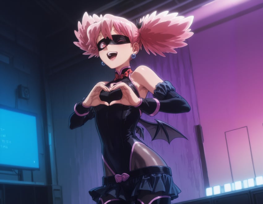 ai_generated female female_focus fit fit_female heart-shaped_pupils kikia1 leotard looking_at_viewer my_hero_academia pop_step red_hair skinny skinny_girl small_breasts stockings twintails