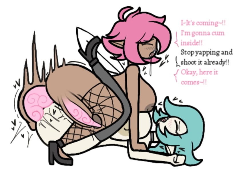 1futa 1girls 2025 alternate_version_at_source aplovestudio balls cum dark-skinned_futanari dark_skin dialogue duo ejaculation_bulge erection excessive_cum fairy fairy_wings female futa_on_female futanari green_hair high_heels huge_balls huge_breasts huge_cock imminent_orgasm intersex legs_up light-skinned_female light_skin mating_press on_back penis penis_x-ray pink_cum pink_hair pointy_ears sex squatting thigh_highs x-ray_view
