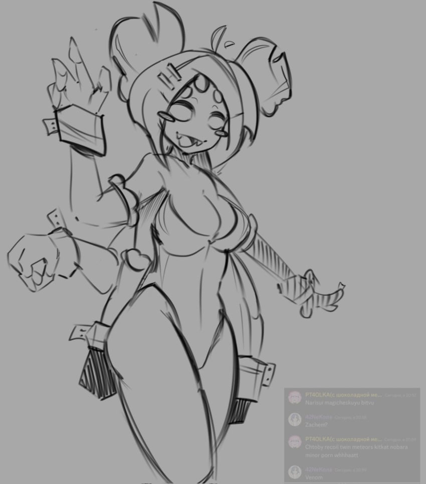 1girls 5_eyes 6_arms black_and_white blush bunny_ears bunnysuit fangs female gloves hair_over_eyes hairclip hairclips large_ass large_breasts muffet neckola neckola_png short_hair sketch spider_girl thick_thighs twintails undertale undertale_(series)