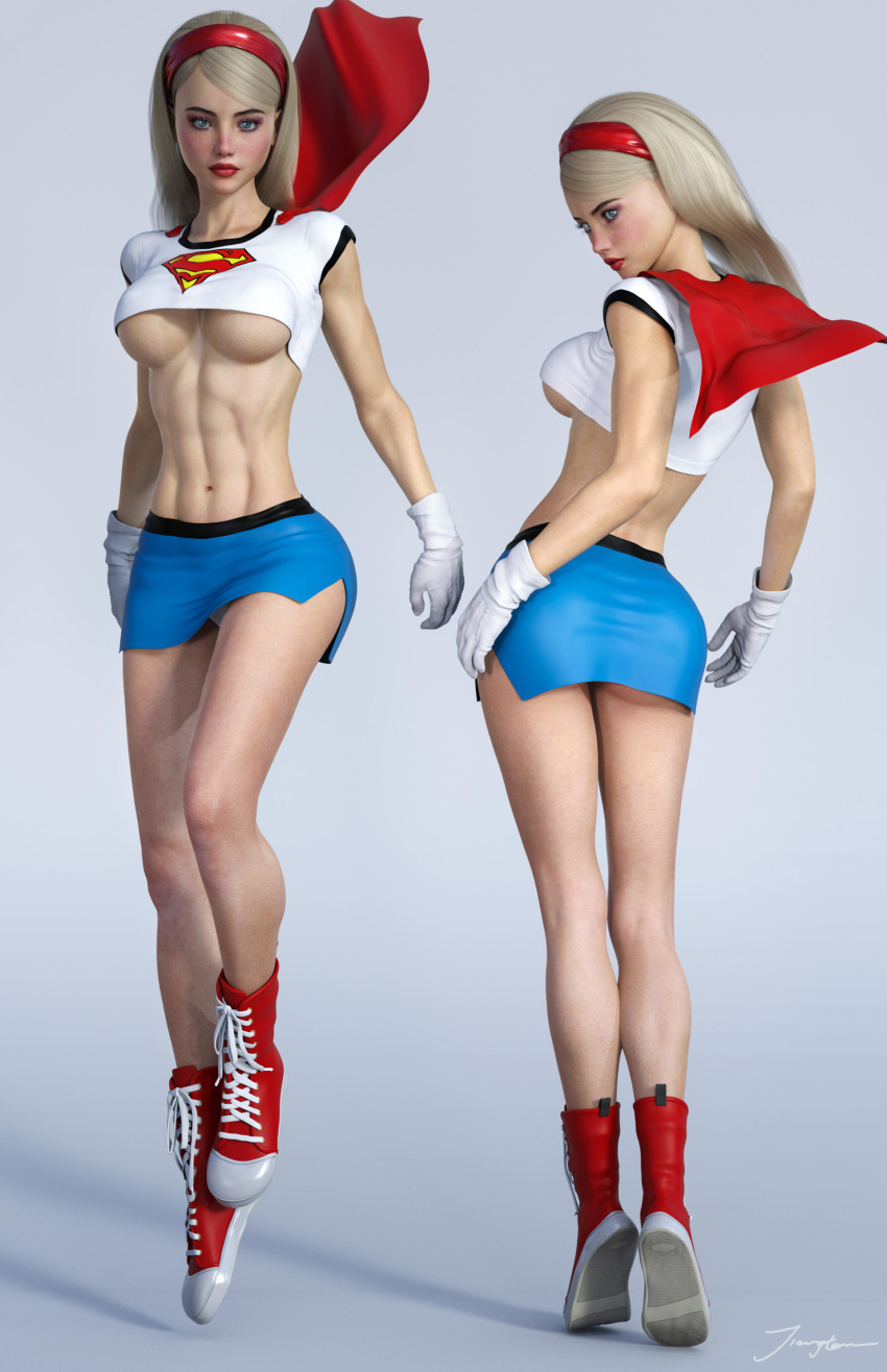 1girls 3d abs argoan ass back_view belly_button big_breasts blonde_hair blue_eyes blue_miniskirt blue_skirt breasts busty cape dc dc_comics dcau erect_nipples erect_nipples_under_clothes eyeshadow female female_only flying from_behind front_view gloves justice_league kara_danvers kara_zor-el kryptonian large_breasts linda_danvers lipstick long_hair makeup mascara midriff miniskirt navel nipple_bulge nipples panties pinup red_cape red_lips red_lipstick red_shoes red_sneakers shirt shoes signature skirt sneakers solo stomach supergirl superheroine superman_(series) tiangtam tiptoes topwear white_gloves white_panties white_shirt white_topwear