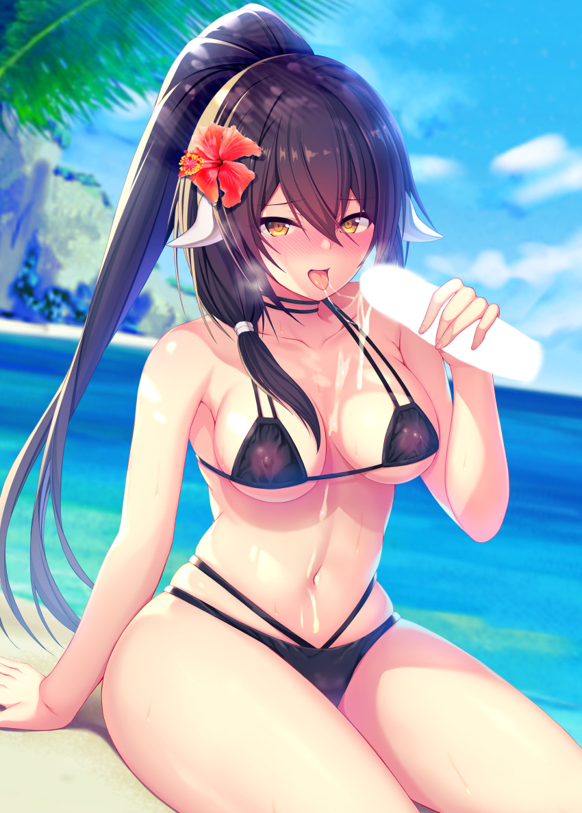 bikini censored cum erect_nipples erect_nipples_under_clothes handjob minase_kuuru penis swimsuits