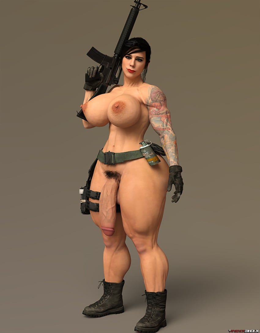 1futa 3d big_breasts big_penis breasts call_of_duty futanari gun mara_(cod) nipples penis pubic_hair red3dx rifle solo tattoo veiny_penis