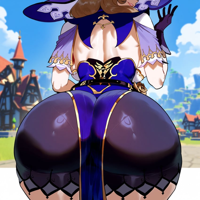 ai_generated ass ass_focus big_ass big_breasts big_butt big_thighs brown_hair cleavage clothing curvy curvy_female curvy_figure dijiai female female_only focus from_front_position front_view genshin_impact green_eyes hourglass_figure leaning_forward lisa_(genshin_impact) looking_at_viewer mommy outdoors revealing_clothes round_ass round_butt seductive seductive_look seductive_smile teeth thiccwithaq_(ai_style) thick thick_ass thick_butt thick_legs thick_thighs thighs town wide_hips