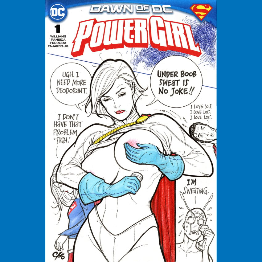 1woman areola belly_button big_boobs big_breasts big_tits boobs breasts breasts_out cape dc_comics female frank_cho lips no_bra pink_areola power_girl red_lips short_hair_female supergirl tits tits_out underboob