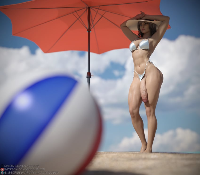 1futa 3d beach beach_ball big_penis bikini casual casual_futa futanari hat penis penis_out public_exposure public_nudity solo sun_hat umbrella veiny_penis vivacious3d