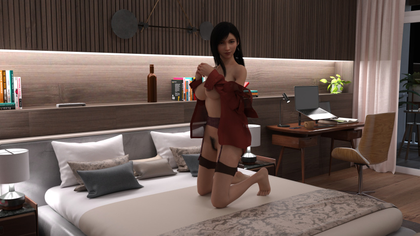 1girls 3d 3d_(artwork) 3d_model 3d_render artist_name bed bedroom big_breasts black_hair blouse breasts chair desk final_fantasy final_fantasy_vii final_fantasy_vii_rebirth final_fantasy_vii_remake fit_female garter_belt garter_straps hairy hairy_pussy hourglass_figure kneeling light-skinned_female lights lingerie long_hair looking_at_viewer patreon_username posing posing_for_the_viewer red_eyes see-through_clothing see-through_shirt tifa_lockhart zenith0517