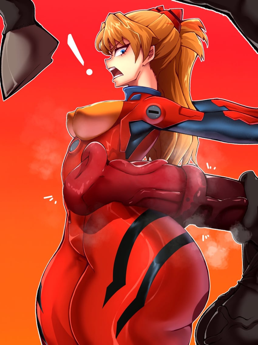 ass_bigger_than_head asuka_langley_sohryu concerned exclamation_point horse horsecock huge_ass huge_balls huge_cock larger_male looking_back medium_breasts neon_genesis_evangelion orange_hair penpen_(artist) plugsuit questionable_consent skintight skintight_bodysuit smaller_female zoophilia zoophilia