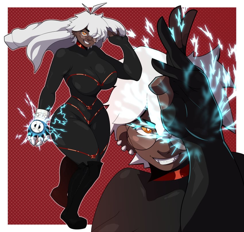 big_breasts big_butt big_thighs big_titties brown_skin clothing commission curvaceous curvaceous_female curvaceous_figure curvy curvy_figure curvy_hips female female_focus female_only glasses long_hair looking_at_viewer mr_mapache short_hair white_hair