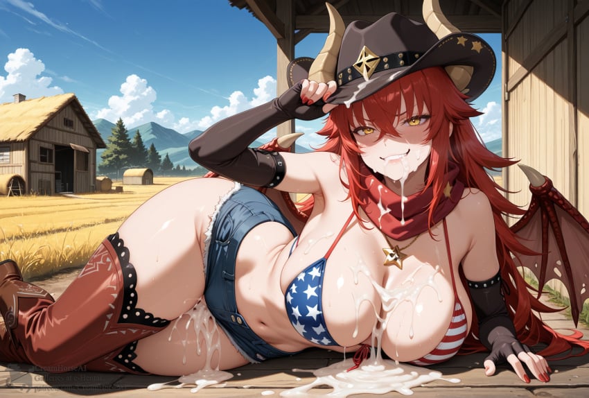 1girls after_fellatio after_sex after_vaginal ahe_gao ai_generated american_flag_bikini big_ass big_breasts big_butt bikini bikini_top blush breasts bukkake cleavage clothed clothed_female covered_in_cum cowboy_boots cowboy_hat cowboy_pants cowgirl_outfit creamhorseai cum cum_covered cum_drip cum_in_mouth cum_in_pussy cum_inside cum_on_body cum_on_breasts cum_on_face curvy curvy_female curvy_figure dragon_girl dragon_horns dragon_humanoid excessive_cum farm farmgirl female fit fit_female fucked_silly half_dragon high_resolution highres horns horny horny_female huge_ass huge_breasts humanoid light-skinned_female long_hair mature_female milf mommy mommy_kink outdoors outside posing ranch red_hair rolling_eyes scarf seductive short_shorts smug smug_face smug_grin thick_thighs very_long_hair voluptuous voluptuous_female vshojo vtuber wide_hips yellow_eyes zentreya zentreya_(cowboy_bikini)