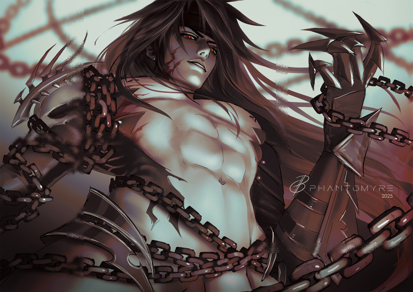 chains final_fantasy_vii limp_penis long_hair male male_only red_eyes shaved_crotch suggestive vincent_valentine