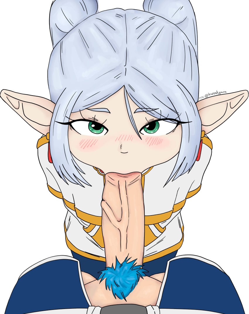 blue_hair elf elf_female frieren himmel_(sousou_no_frieren) hwostyara penis sousou_no_frieren sucking sucking_penis tagme