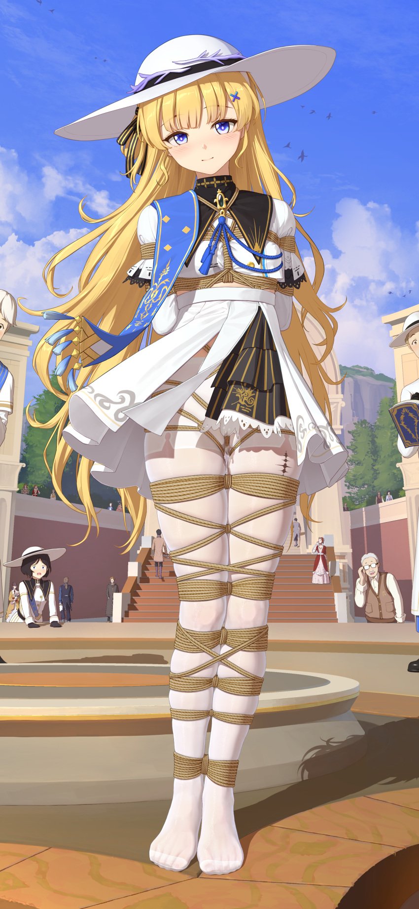 absurdres bondage bondage bondage bound female highres himitsu_(hi_mi_tsu_2) non-web_source people phoebe_(wuthering_waves) public_indecency shibari_over_clothes solo_focus source_request tagme wuthering_waves