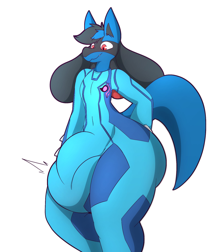 1boy 2019 alpha_channel anthro balls_in_bodysuit blue_fur bodysuit bulge canine cosplay crossover digital_media_(artwork) fur hi_res hyper lightningfire12 lucario male_focus male_only mammal metroid nintendo original_character penis_in_bodysuit penis_under_clothes pokemon pokemon_(species) pokemon_dppt samus_aran_(cosplay) simple_background standing transparent_background video_games white_outline zero_suit zero_suit_samus_(cosplay)