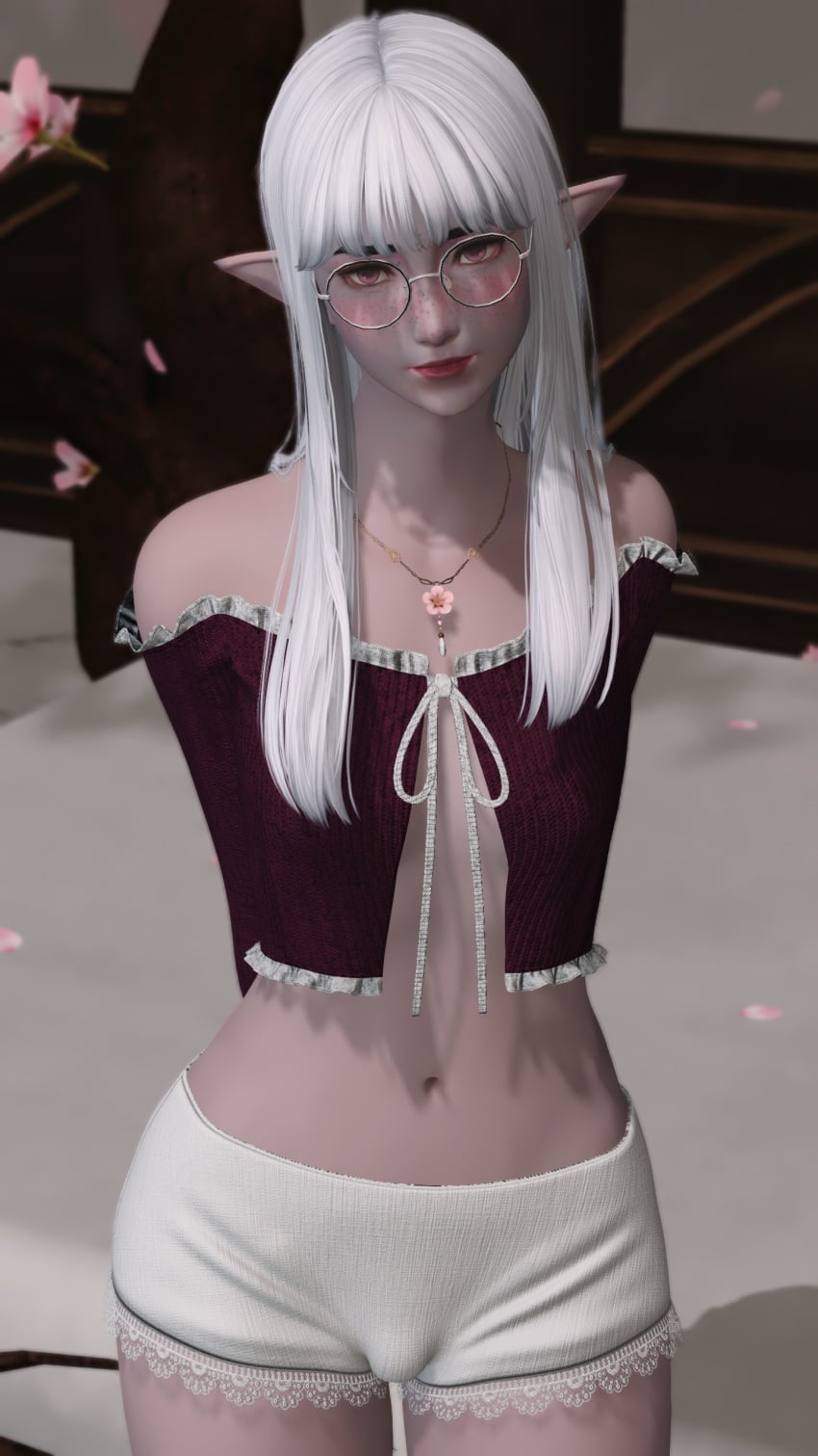 3d bangs bulge cute duskwight elezen elf elf_ears elf_female elf_girl female ffxiv final_fantasy_xiv freckles freckles_on_face futanari glasses glasses_on_face half-elf half-elf_female intersex lunnie lunnie_chandelle midlander pink_eyes smiling spectacles teen teen_girl teenage_girl teenager trans_woman transfem transgender white_hair