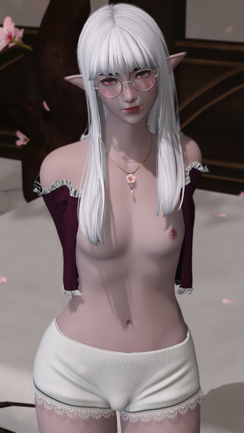 3d bangs breasts breasts_out bulge cute duskwight elezen elf elf_ears elf_female elf_girl exposed_breasts female ffxiv final_fantasy_xiv freckles freckles_on_face futanari glasses glasses_on_face half-elf half-elf_female intersex lunnie lunnie_chandelle midlander nipples open_shirt open_topwear perky_breasts perky_tits pink_eyes small_breasts small_tits smiling spectacles teen teen_girl teenage_girl teenager tits_out trans_woman transfem transgender white_hair