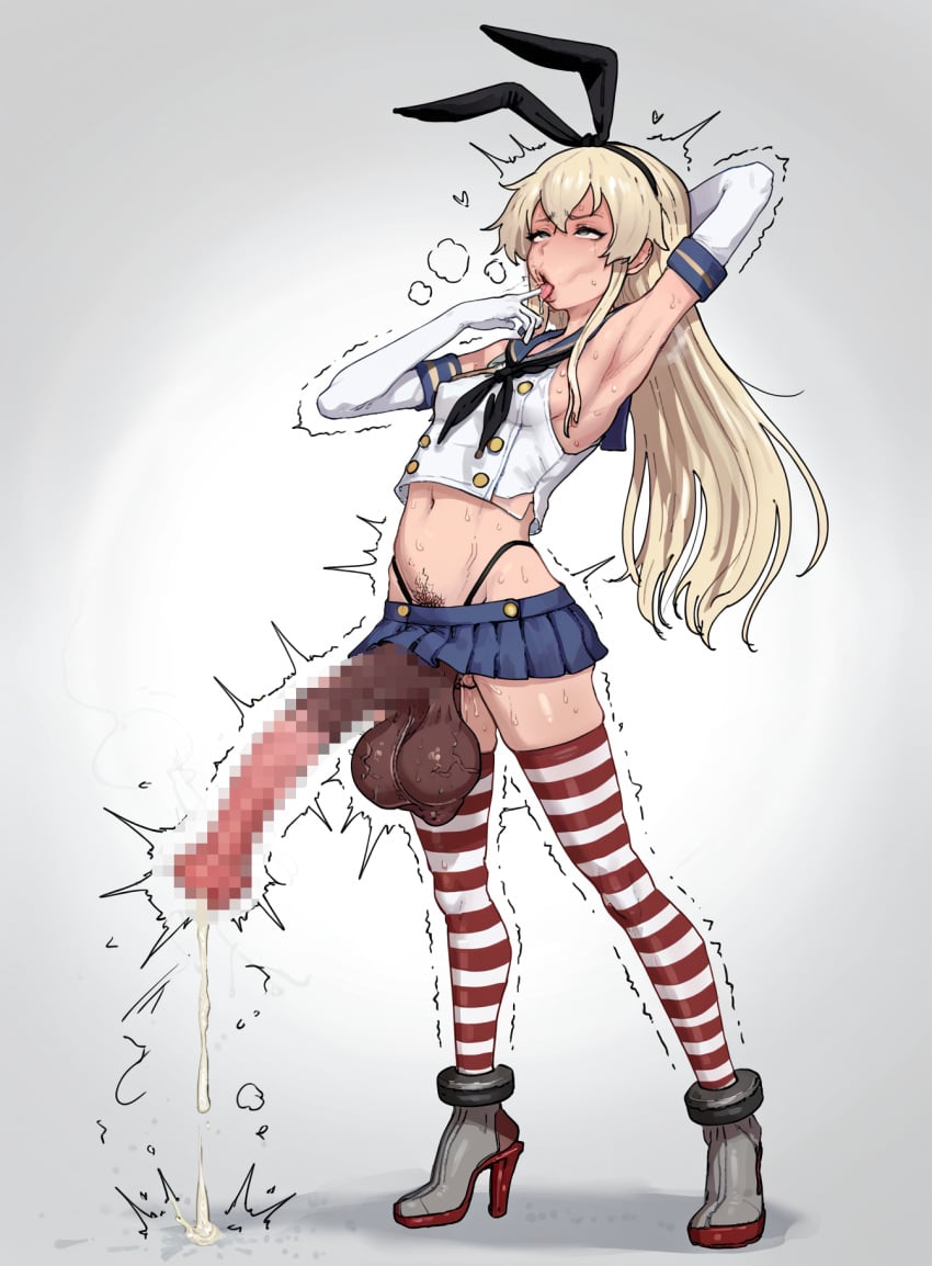 1futa ahe_gao ai_generated armpits balls blonde_hair breasts covered_nipples cum ejaculation elbow_gloves fake_animal_ears futanari futanari_masturbation gloomyme headband highleg horse_penis horsecock horsecock_futanari horsecock_on_humanoid intersex kantai_collection large_penis long_hair navel patreon_username penis projectile_cum pubic_hair rolling_eyes sailor_collar shimakaze_(kantai_collection) small_breasts solo standing striped_legwear testicles thighhighs tongue tongue_out trembling twitter_username watermark white_gloves