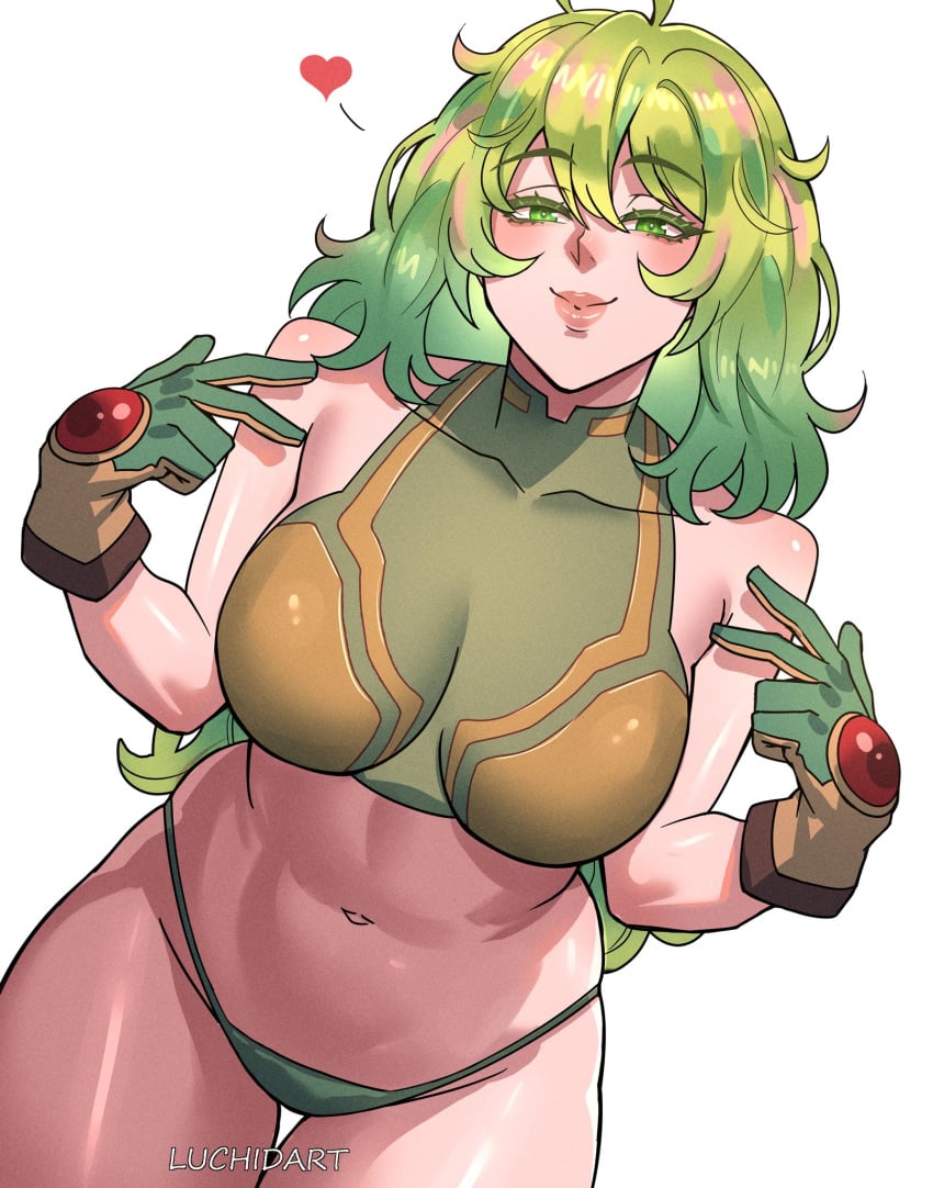 1girls boku_no_hero_academia breasts female female_focus female_only green_eyes green_hair hi_res large_breasts light-skinned_female light_skin looking_at_viewer luchidart midriff my_hero_academia my_hero_academia_(finale) smile solo thighs tooru_hagakure tooru_hagakure_(post-timeskip) tooru_hagakure_(visible) wide_hips