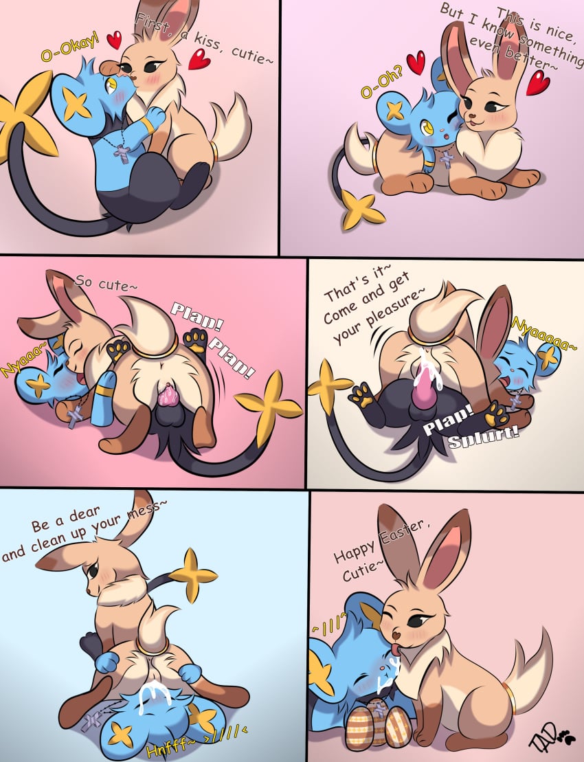 absurd_res bodily_fluids cross cuddling cum cum_in_pussy cum_inside dominant dominant_female duo easter easter_bunny egg ejaculation facesitting felching female feral from_front_position generation_4_pokemon genital_fluids hi_res holidays kissing lagomorph leporid licking lying male male/female mammal nintendo on_back penetration pokemon pokemon_(species) rabbit reverse_missionary_position sex shinx sitting_on_another tad_(thataveragedude) thataveragedude tongue vaginal_fluids vaginal_penetration vaginal_penetration
