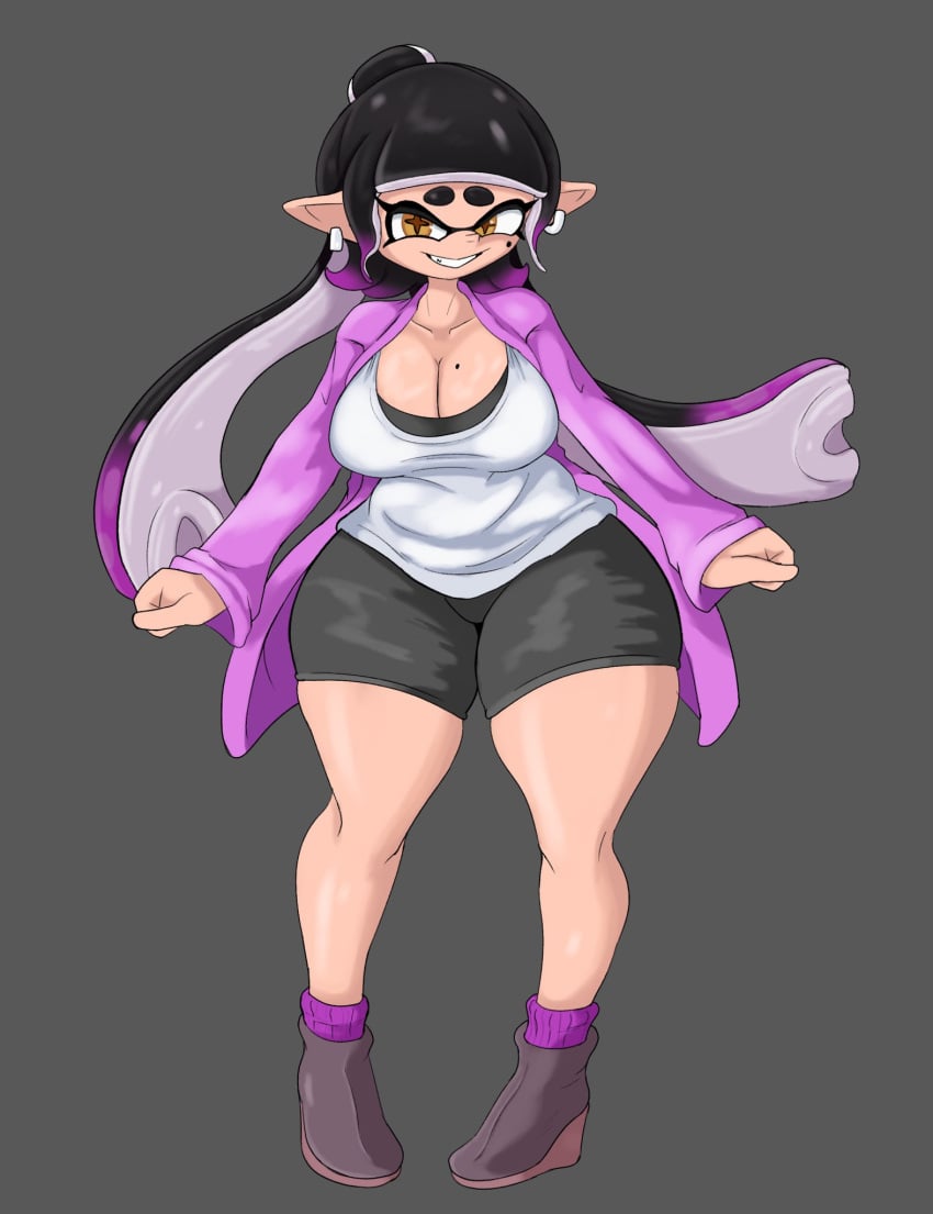 1girls 2d_(artwork) ass big_breasts black_hair breasts callie_(splatoon) cleavage clothed digital_drawing_(artwork) digital_media_(artwork) female female_focus female_only fully_clothed fully_clothed_female ghostlyshroom grey_background huge_ass inkling inkling_girl long_hair looking_at_viewer mole mole_on_breast mole_under_eye nintendo revealing_clothes simple_background splatoon splatoon_(series) squid_sisters tentacle_hair thick_thighs thighs two_tone_hair yellow_eyes