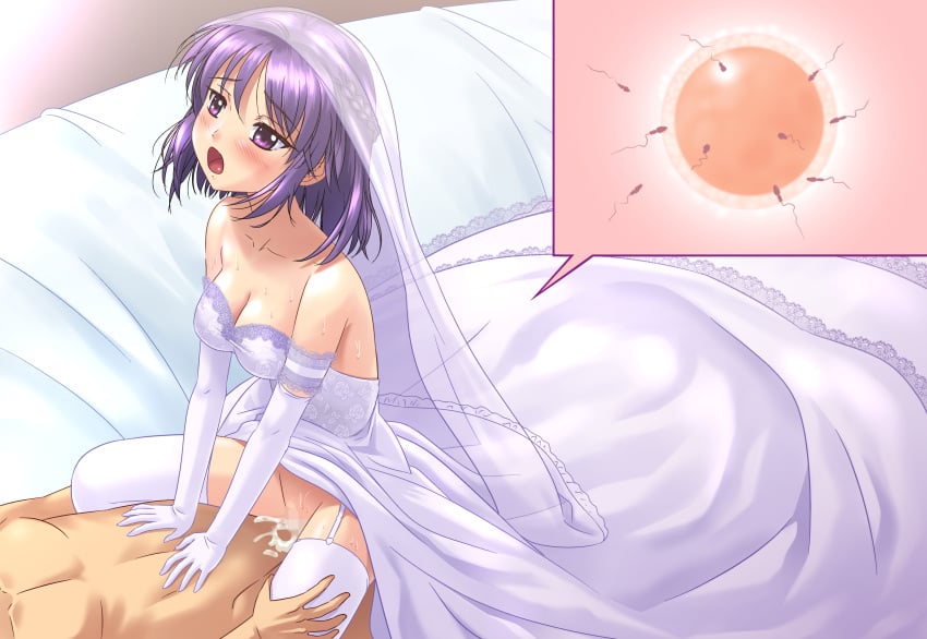 1boy 1girls braid bridal_veil bride couple cowgirl_position cum cum_in_pussy dress elbow_gloves fault_milestone female fertilization garter_belt garter_straps impregnation lace lace_trim long_gloves male moaning ovum purple_eyes purple_hair riding ritona_reighnvhasta sex sperm sperm_cell straddling straight veil wedding_dress wedding_veil white_dress white_gloves