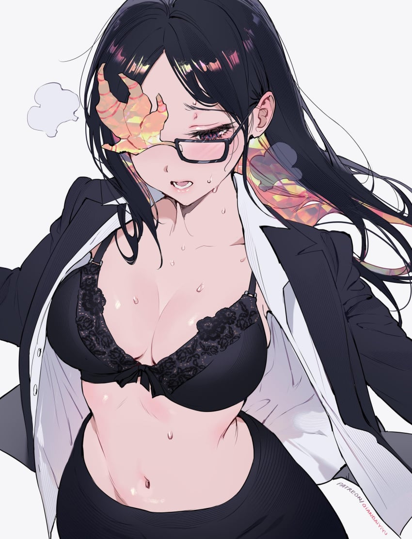 1girls armpits ass big_ass big_breasts big_thighs black_hair bra breasts butt clothed clothed_female clothing coral coral_glasses curvaceous curvy curvy_body curvy_female dream_bbq ena_(series) female female_only glasses long_hair medium_breasts qiandaiyiyu solo solo_female steam steaming_body sweat sweatdrop sweating tagme thick_thighs thighs