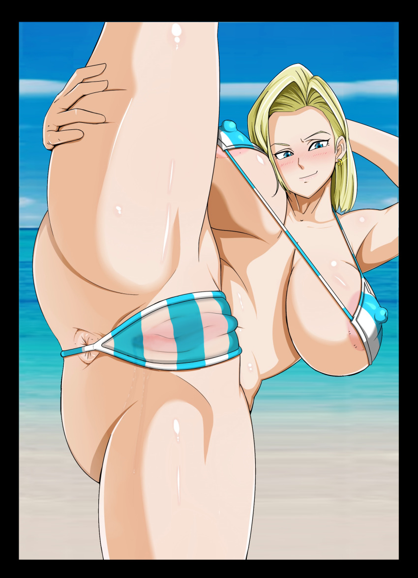 1girls alternate_version_available android_18 anus areola_slip armpits blonde_hair blue_eyes cameltoe cleavage curvy darkness-man dragon_ball erect_nipples female huge_areolae huge_ass huge_breasts micro_bikini puffy_nipples pussy_juice pussy_juice_drip pussy_visible_through_clothes short_hair thick_lips voluptuous wide_hips