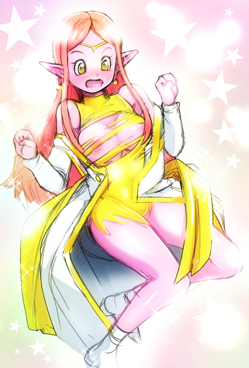 alternate_version_available areolae big_breasts blush breasts bright_colors chronoa cute dragon_ball dragon_ball_heroes female open_mouth pointy_ears pomeranianko potara_earrings sparkle super_dragon_ball_heroes supreme_kai supreme_kai_of_time surprised thick_thighs time_power_unleashed_form_(dragon_ball) wardrobe_malfunction