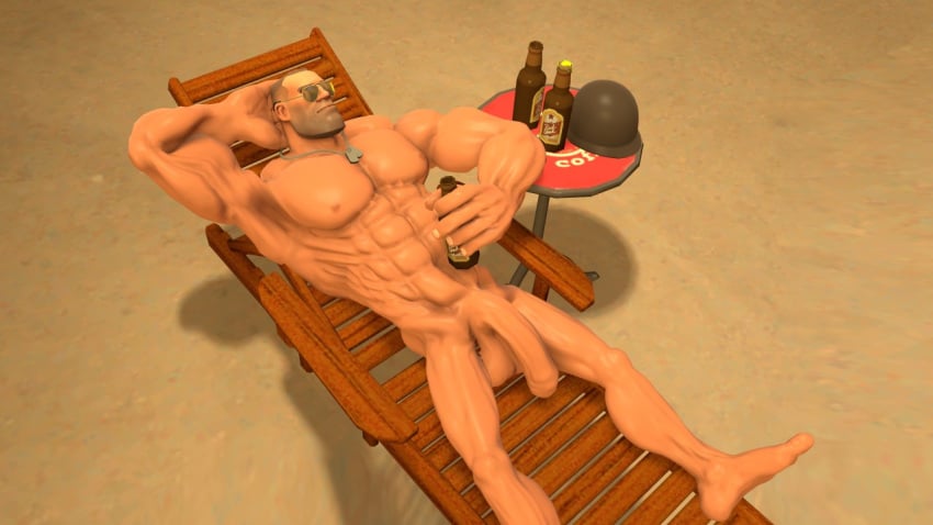 abs bara barazoku big_muscles big_pecs foreskin long_foreskin low_hanging_testicles machosoldier male_only manly muscular muscular_male sagging_balls soldier soldier_(team_fortress_2) team_fortress_2