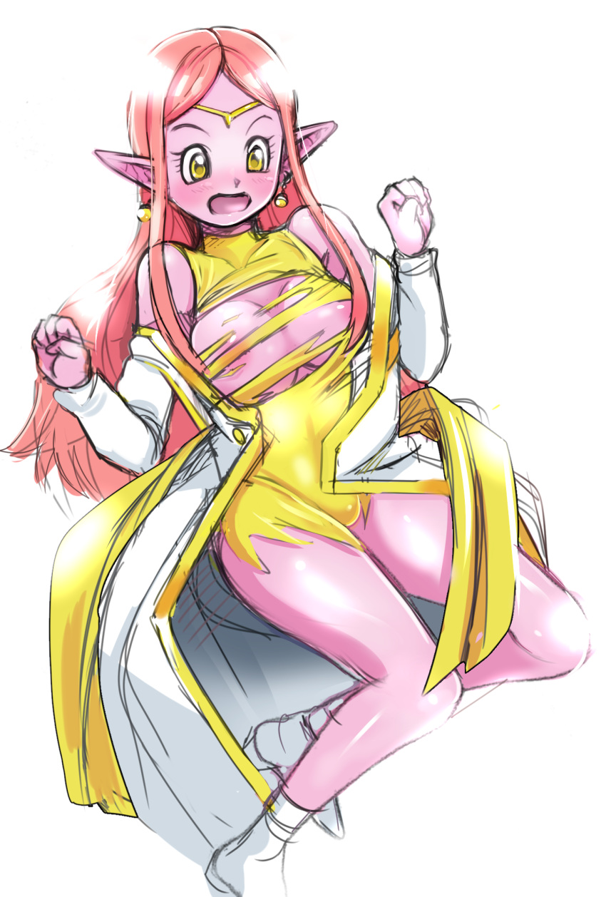 areolae big_breasts blush breasts chronoa dragon_ball dragon_ball_heroes female goddess open_mouth pointy_ears pomeranianko potara_earrings super_dragon_ball_heroes supreme_kai supreme_kai_of_time surprised thick_thighs time_power_unleashed_form_(dragon_ball) torn_clothes transformation white_background