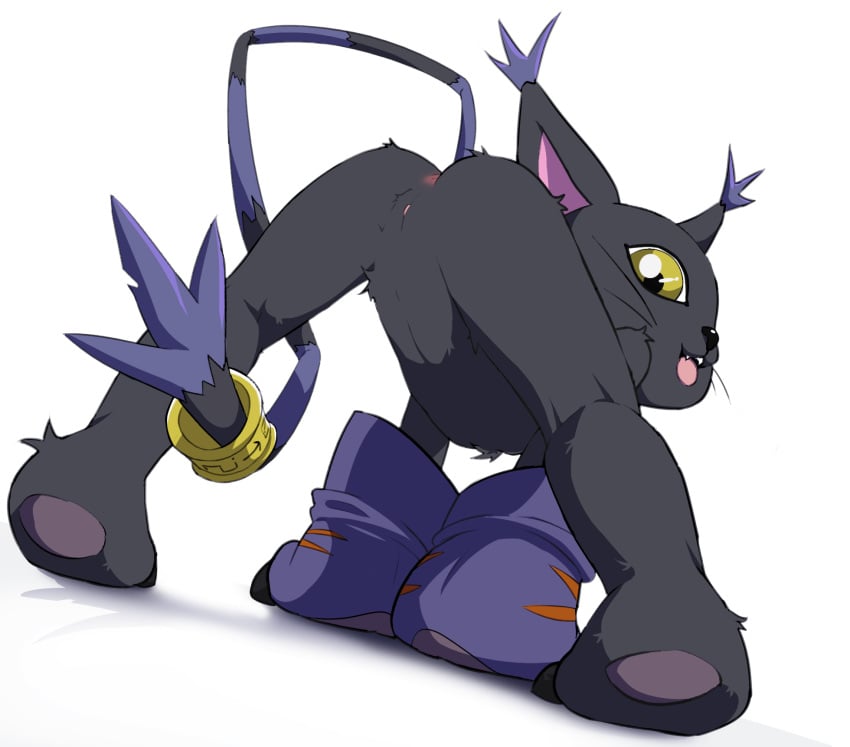 2024 accessory all_fours anus ass bandai_namco biped black_body black_nose blackgatomon clothing creedle digimon digimon_(species) digital_media_(artwork) ear_tuft female feral feral_only furgonomics genitals gloves gloves_only handwear handwear_only hi_res jewelry looking_at_viewer looking_back looking_back_at_viewer mostly_nude open_mouth pawpads presenting presenting_hindquarters pussy rear_view ring simple_background solo tail tail_accessory tail_jewelry tail_ring teeth tongue tongue_out tuft whiskers white_background yellow_eyes