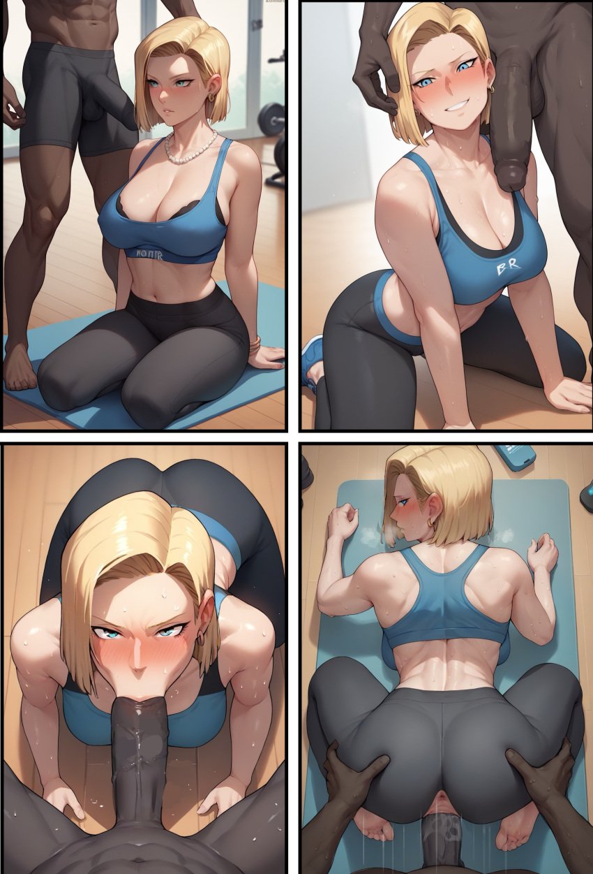 1boy 1boy1girl 1girl 1girl1boy 1girls abs ai_generated android_18 belly_button big_boobs big_breasts black_bra blonde blonde_female blonde_hair blonde_hair_female blowjob blush blush_lines blushing bnwoa18_(artist) bra bra_showing bra_strap breath breath_cloud breathing cheating cheating_boyfriend cheating_wife cleavage cleavage_cutout cleavage_overflow cuckold dark-skinned_male dragon_ball dragon_ball_z earring earrings eyelashes eyeliner fellatio four_panels from_behind from_behind_position gym gym_uniform hand_on_head interracial leggings light-skinned_female light_skin medium_hair milf mother muscle muscles muscular muscular_male netorare panel panels penis_on_face sex sex_from_behind sports_bra steam steamy_breath sucking sucking_penis sweat sweatdrop sweating sweaty sweaty_body vaginal vaginal_penetration vaginal_sex vein veiny veiny_penis wife