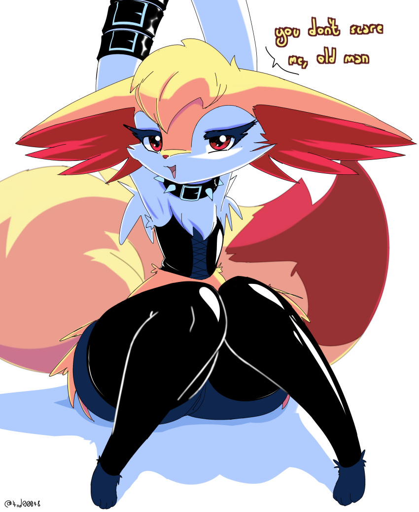 absurd_res ando anthro ass big_butt braixen canid canine clothing corset female flat_chested fur generation_6_pokemon hi_res latex latex_clothing latex_legwear latex_stockings latex_thigh_highs legwear lingerie mammal nintendo pokemon pokemon_(species) red_body red_eyes red_fur solo solo_focus stockings thigh_highs topwear white_body white_fur yellow_body yellow_fur