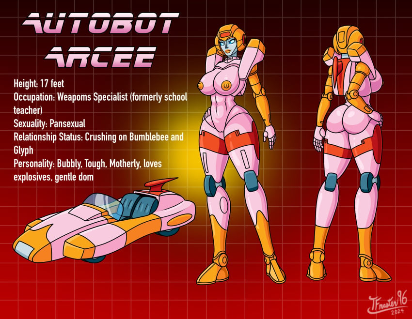 1girls arcee arcee_(g1) ass big_ass big_breasts blue_eyes breasts car female female_only hand_on_hip naked naked_female nipples nude nude_female orange_lipstick orange_nipples pink_skin pussy robot robot_girl robot_humanoid solo solo_female tfmaster96 thighs transformers transformers_g1 vagina