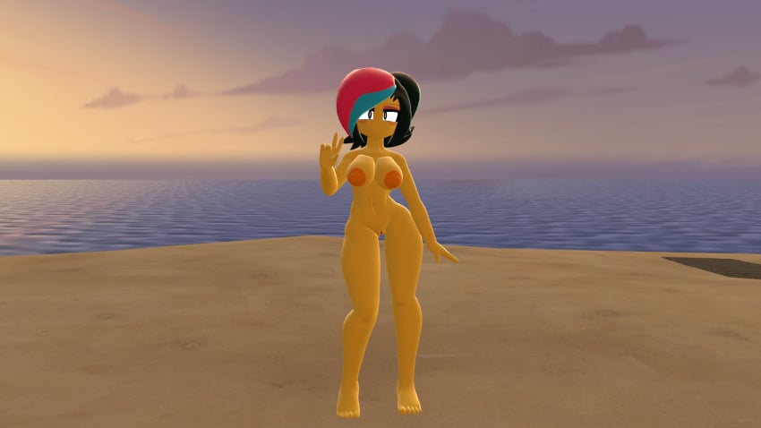 3d beach completely_nude peace_sign source_filmmaker wyldstyle wyldstyle_(luiske476)