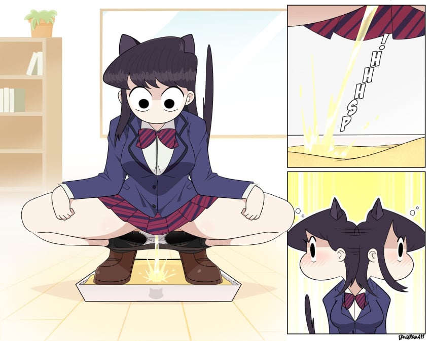 1girls blush catgirl dangerking11 desperation female human human_only komi-san_wa_komyushou_desu komi_can't_communicate litter_box litterbox looking_around pee_in_litterbox peeing squatting tagme urination urine