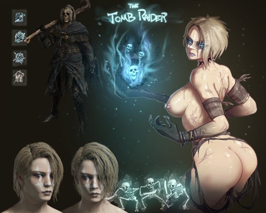 1girls areolae ass black_hands blonde_hair blue_eyes breasts elden_ring face_paint female female_only fromsoftware glowing_eyes hi_res justrube looking_at_viewer nipples nude nude_female original original_character rags reference_image rube scars scars_all_over sharp_fingernails solo tarnished