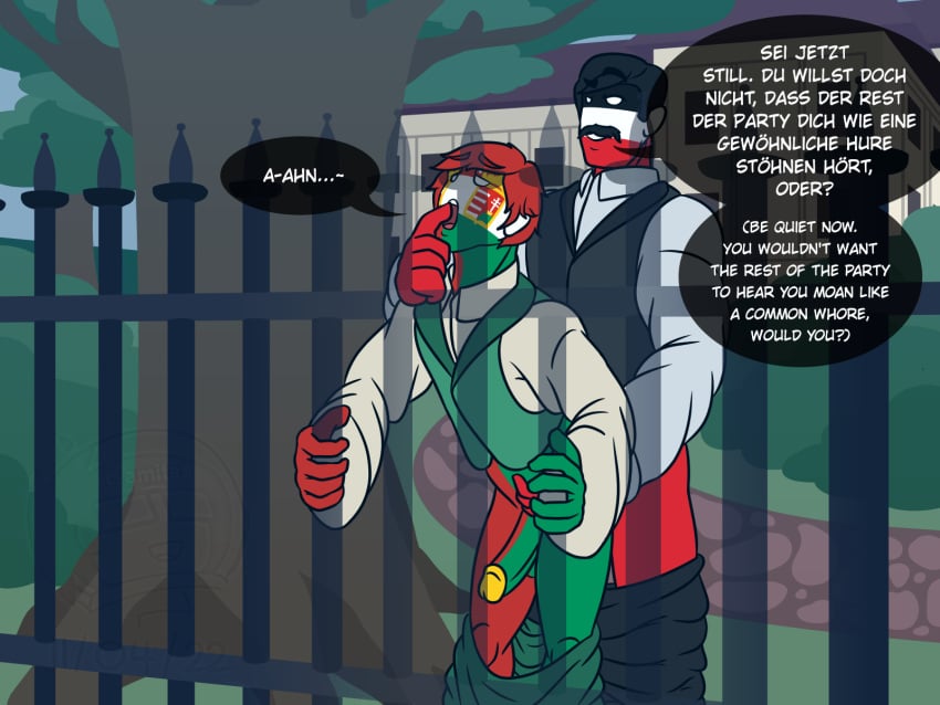 austria-hungary_(countryhumans) countryhumans garden gate gay german_empire_(countryhumans) iwtbat_(artist) male_only outdoor_sex public_sex