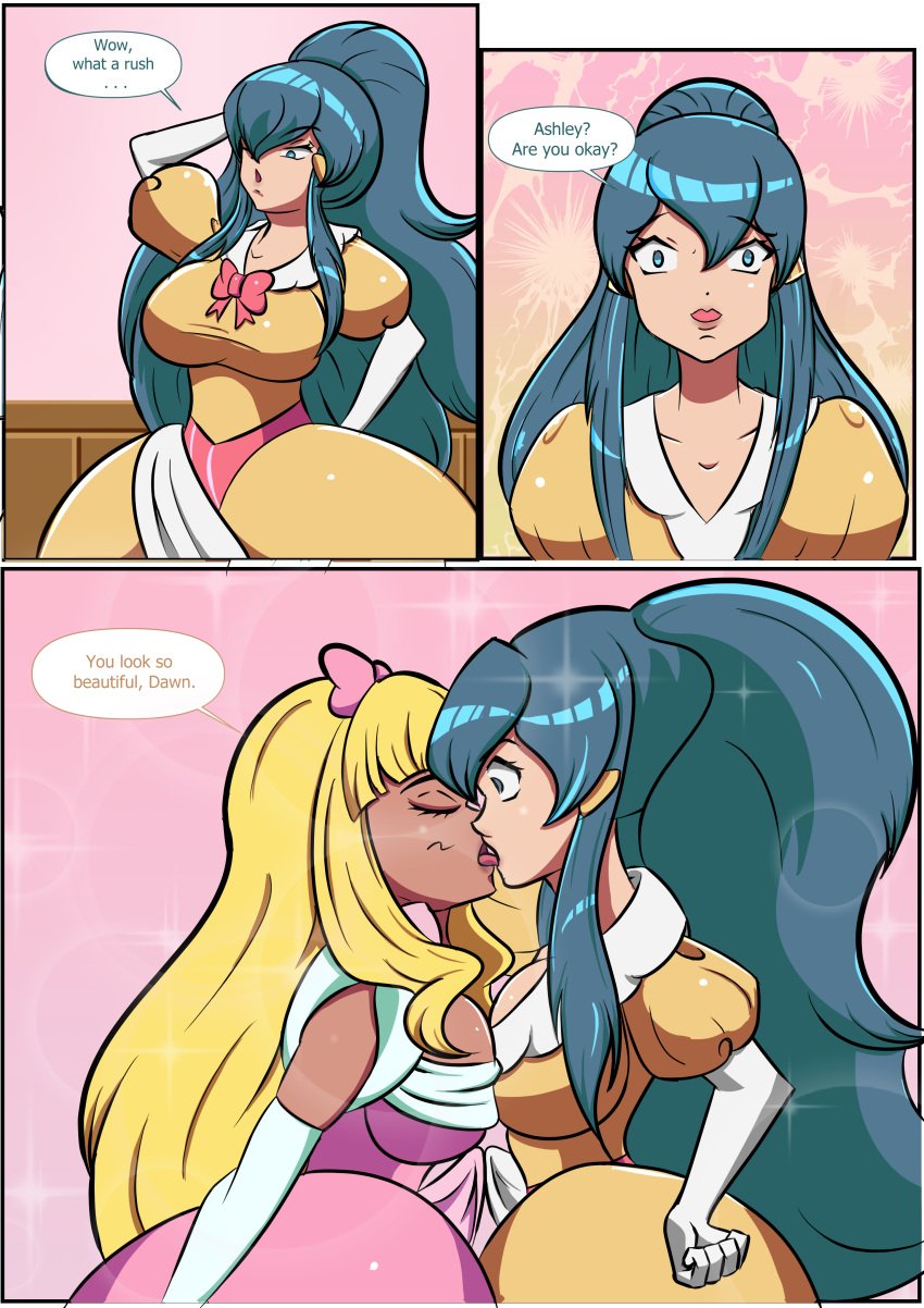 2futas absurd_res ashley_ketchum ball_gown beforu big_breasts big_penis breasts closed_eyes clothed clothing comic comic_page dark_skin dawn_(pokemon) dialogue dickgirl dickgirl/dickgirl digital_art digital_drawing_(artwork) digital_media digital_media_(artwork) dress duo english_text erect_penis erection erection_under_clothes erection_under_clothing erection_under_dress erection_under_skirt feminization flechitas fully_clothed futa_on_futa futa_only futanari futanari/futanari futanari_transformation futanarization gender_transformation gown gynomorph/gynomorph hi_res human intersex/intersex kissing light-skinned_female light-skinned_futanari light_skin mind_control nintendo pink_dress pink_skirt pokemon princess princess_dress skirt speech_bubble standing tenting text text_bubble tongue tongue_out white_gloves yellow_dress yellow_skirt