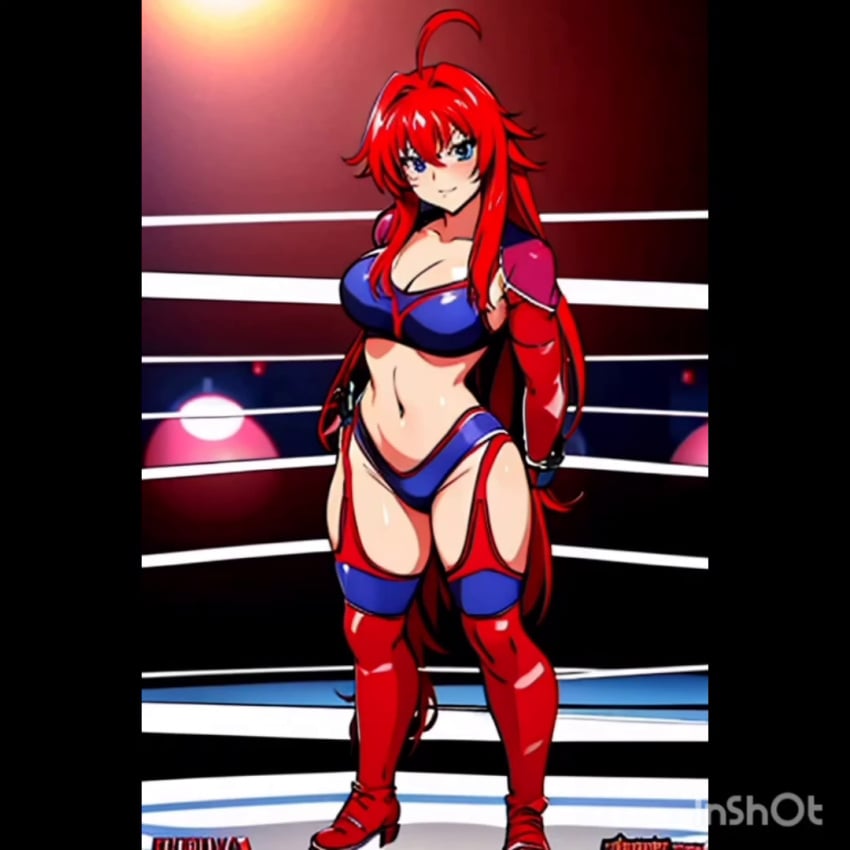 ai_generated big_breasts blue_eyes bodysuit condorenox7 female high_school_dxd red_hair rias_gremory solo_female wrestler wrestling wrestling_outfit wrestling_ring