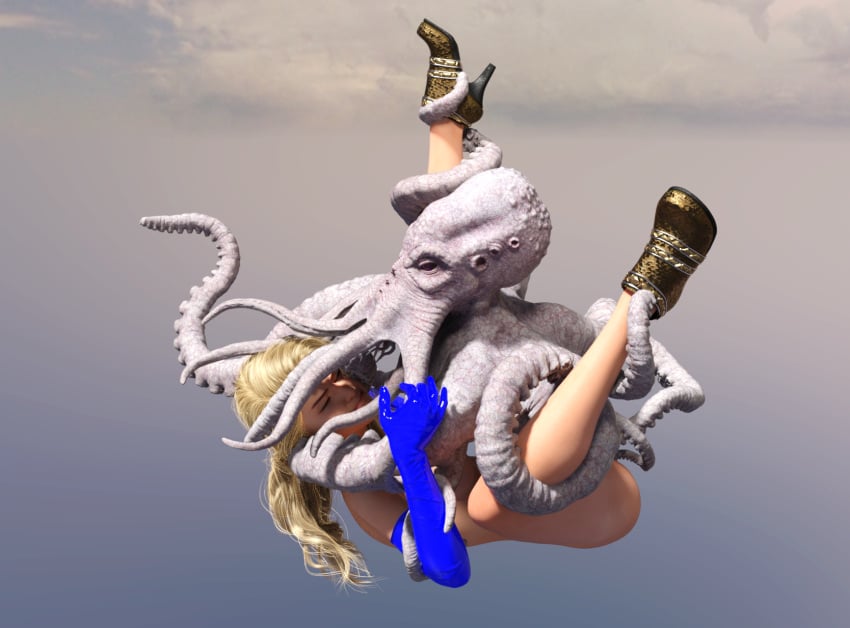 3d blonde_hair blue_gloves elbow_gloves gloves nude nude_female octopus original samsa23 tentacle zoophilia