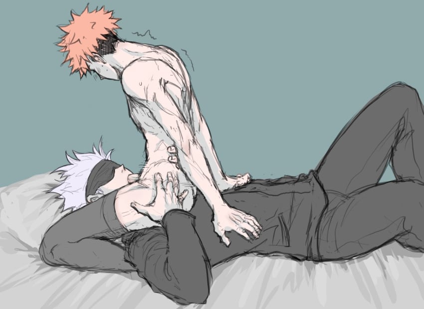 2boys age_difference bed blowjob erect_penis erection gay gay_blowjob gay_male gay_sex goyuu grabbing_ass hand_on_ass hand_on_butt itadori_yuuji jujutsu_kaisen male male/male muscles muscular muscular_male old_man older_male older_man_and_younger_boy penis pink_hair satoru_gojo sex student sucking sucking_penis teacher teacher_and_student uniform white_hair yaoi younger_male