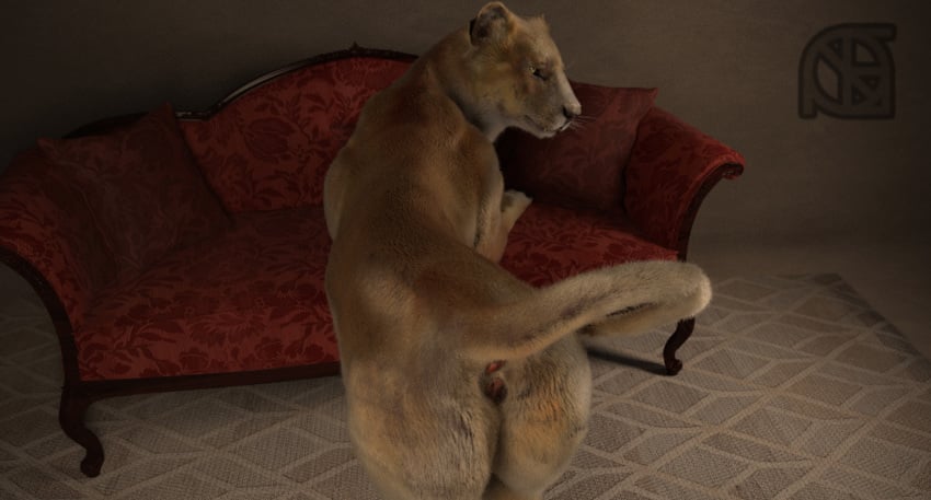 3d 3d_(artwork) absurd_res animal_genitalia animal_pussy anthro anus ass cosmiclife digital_media_(artwork) felid feline_pussy female feral fur hi_res lion looking_at_viewer looking_back mammal pantherine pinup pose presenting presenting_anus presenting_hindquarters presenting_pussy pussy raised_tail realistic semi-anthro shukura_(cosmiclife) sofa solo whiskers