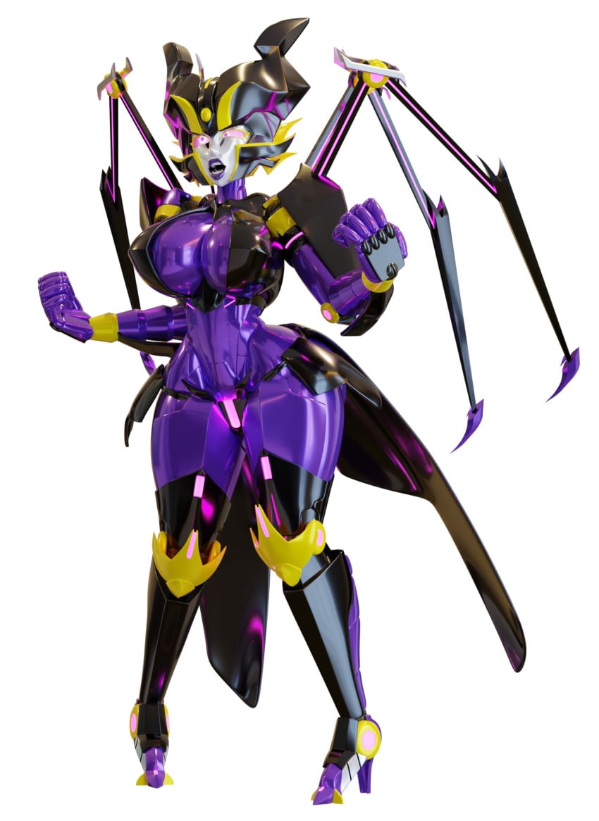 1girls 3d airachnid barely_clothed big_breasts black_panties breasts cosmic_trance female female_only high_heels panties pink_eyes purple_body purple_lipstick robot robot_girl robot_humanoid simple_background solo solo_female thick_thighs transformers white_background wide_hips